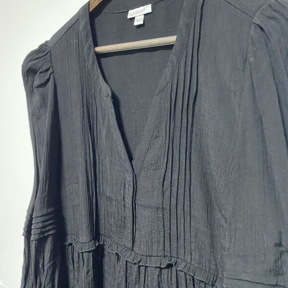 Avenue Blouse Womens 14 Black Peasant Top Boho Flowy 3/4‎ Sleeve V Neck Popover - Picture 8 of 11